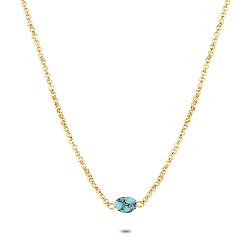Gold Coloured Stainless Steel Necklace, Forcat Chain, Amazonite Stone