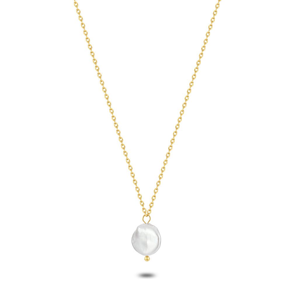 Gold Coloured Stainless Steel Necklace, 1 Pearl