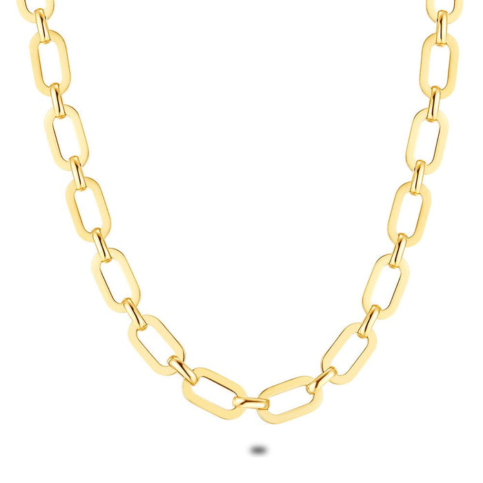 Gold Coloured Stainless Steel Necklace, Short And Long Oval Links