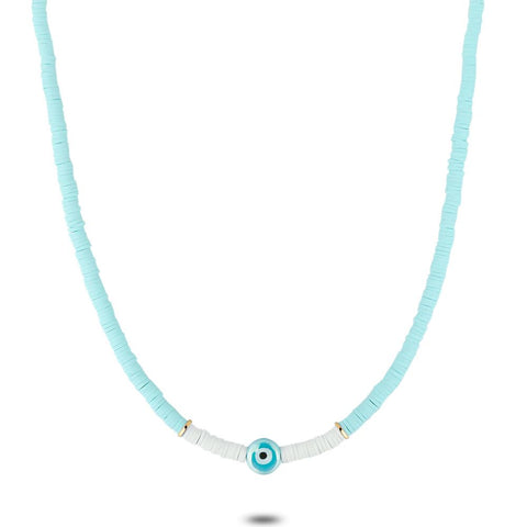 High Fashion Necklace, Blue Fimo Beads, Eye