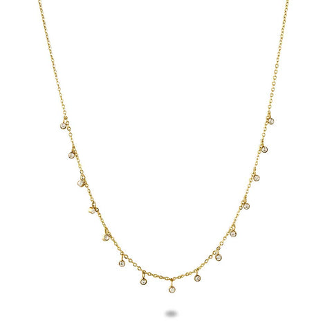 Gold Coloured Stainless Steel Necklace, Dangling Crystals