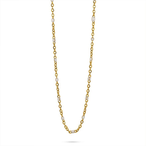 Gold-Coloured Stainless Steel Necklace, Small White Enamel Balls