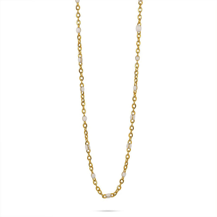 Gold-Coloured Stainless Steel Necklace, Small White Enamel Balls