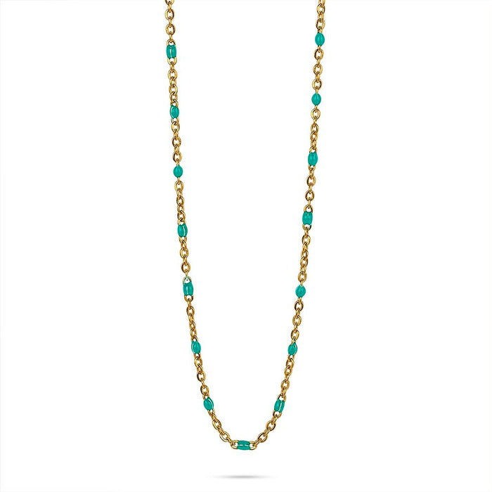 Gold-Coloured Stainless Steel Necklace, Small Green Turquoise Dots