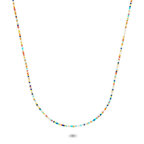 Gold Coloured Stainless Steel Necklace, Miyuki Beads, Multicoloured