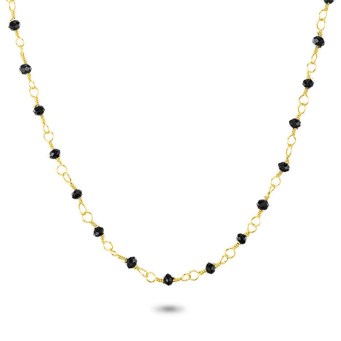 Gold Coloured Stainless Steel Necklace, Black Stones