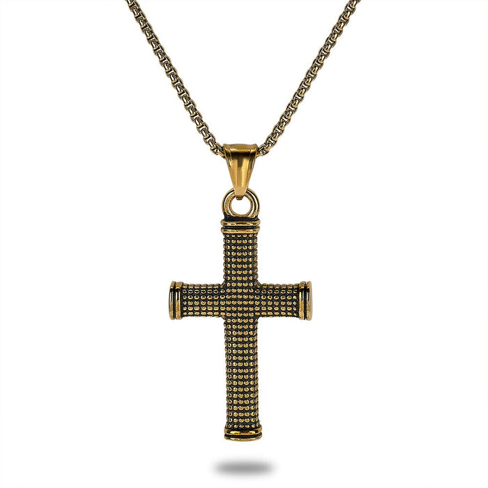 Gold-Coloured Stainless Steel Necklace, Big Cross