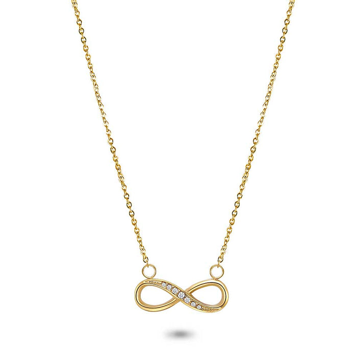 Gold Coloured Stainless Steel Necklace, Infinity, White Crystals