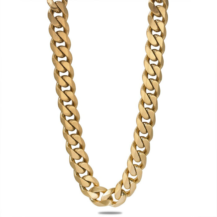 Gold-Coloured Stainless Steel Necklace, Wide Gourmet Chain, 12 Mm