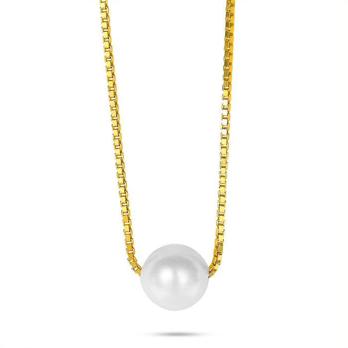 18Ct Gold Plated Necklace, Pearl On Venetian Chain