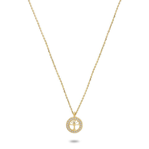 18Ct Gold Plated Silver Necklace, Tree Of Life With Zirconia