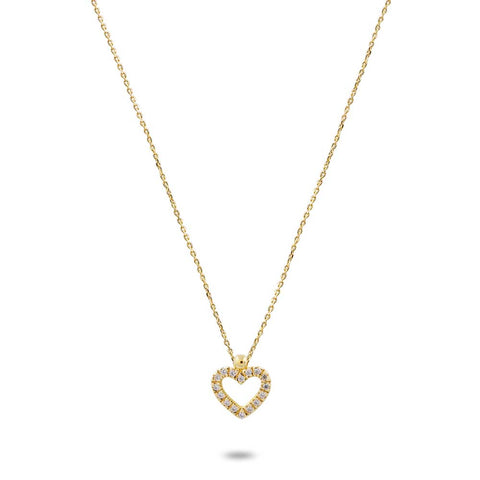 18Ct Gold Plated Silver Necklace, Open Heart With Zirconia