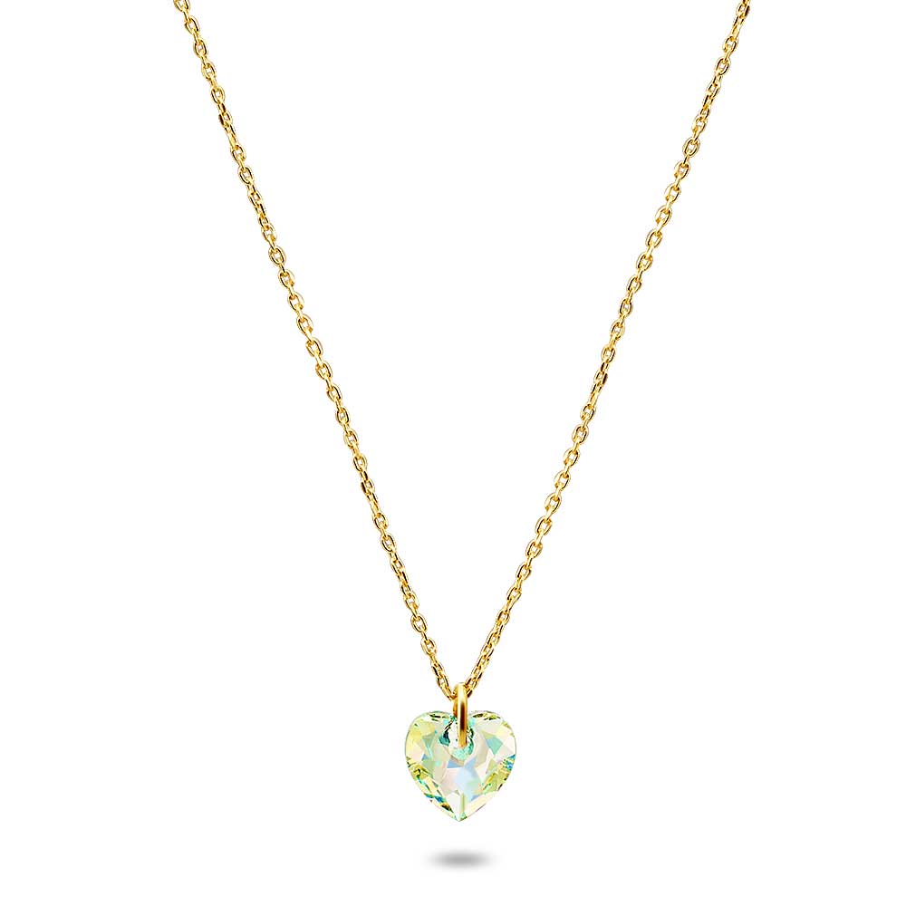 18Ct Gold Plated Silver Necklace, Iridescent Heart, Crystal