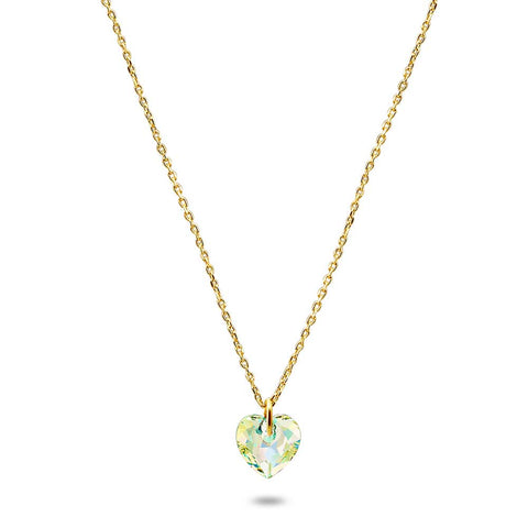 18Ct Gold Plated Silver Necklace, Iridescent Heart, Crystal