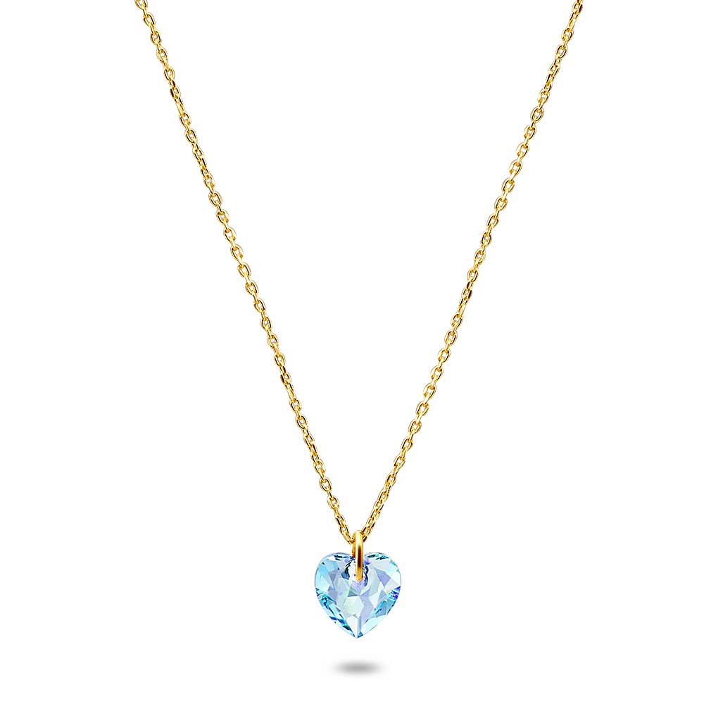 18Ct Gold Plated Silver Necklace, Lightblue Heart Pendant