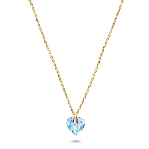 18Ct Gold Plated Silver Necklace, Lightblue Heart Pendant