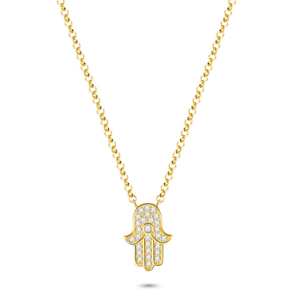 18Ct Gold Plated Silver Necklace, Fatima Hand