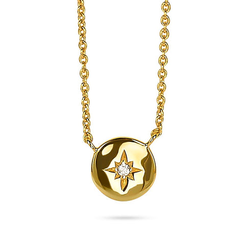 18Ct Gold Plated Necklace, Small Round With A Zirconia Star