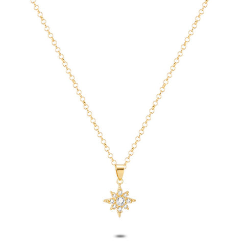 18Ct Gold Plated Silver Necklace, Star, Zirconia