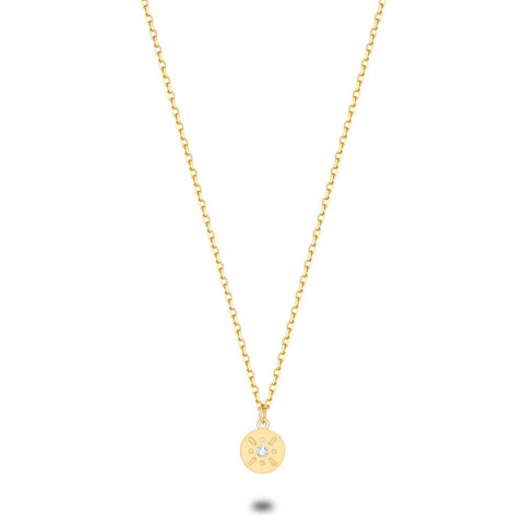 18Ct Gold Plated Silver Necklace, Small Round, Zirconia
