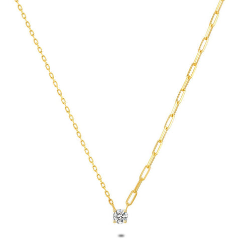18Ct Gold Plated Silver Necklace, Gold-Coloured, Small/Big Links, 1 Zirconia