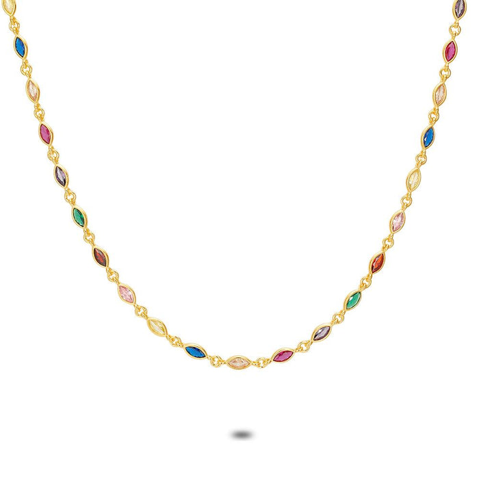 18Ct Gold Plated Silver Necklace, Multi Coloured Ellipses