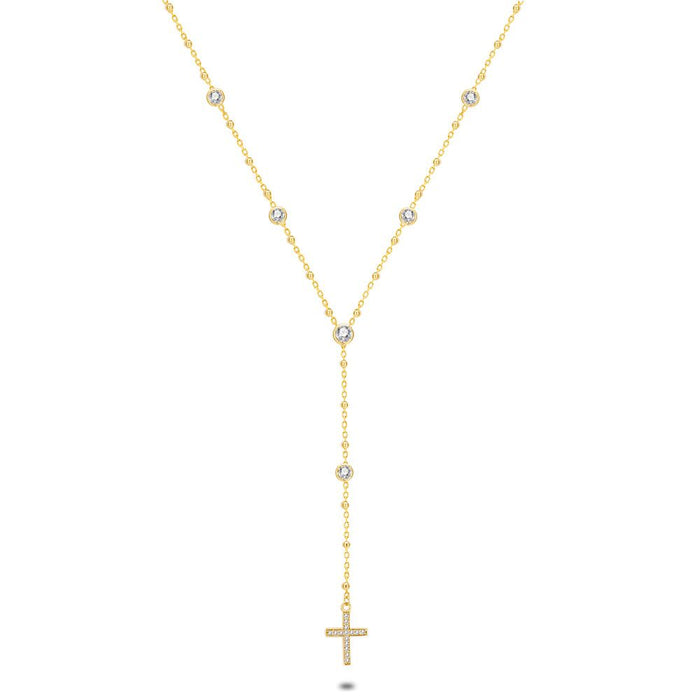 18Ct Gold Plated Silver Necklace, Cross, 6 Zirconia