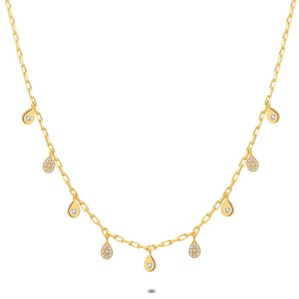 18Ct Gold Plated Silver Necklace, 9 Droplets, Zirconia