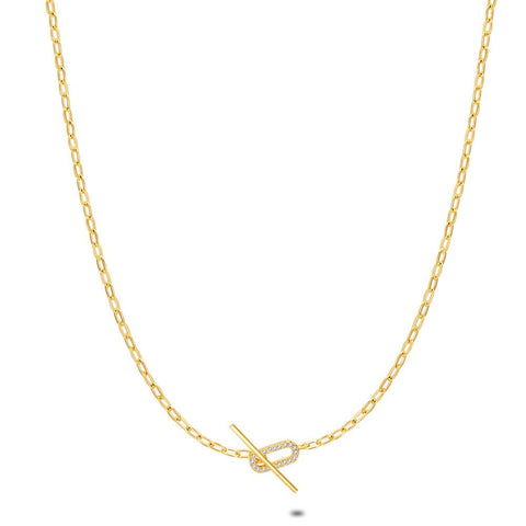 18Ct Gold Plated Silver Necklace, Oval Links, Zirconia