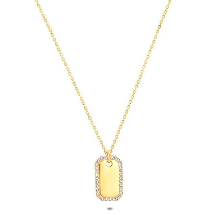 18Ct Gold Plated Silver Necklace, Rectangular Pendant, Zirconia