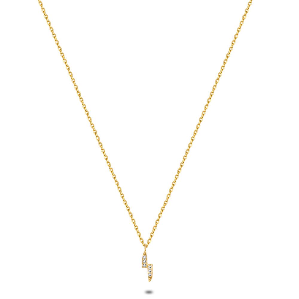 18Ct Gold Plated Silver Necklace, Lightning, Zirconia