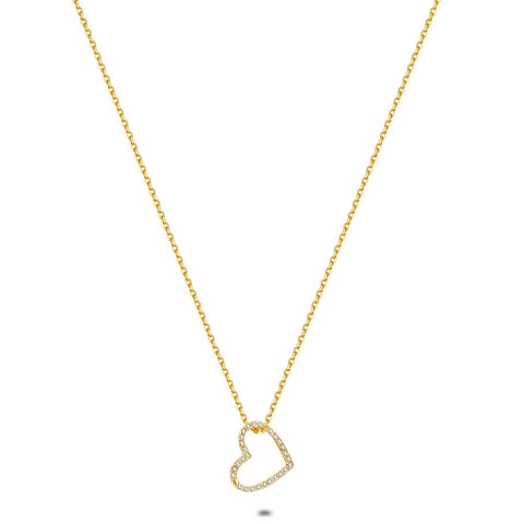 18Ct Gold Plated Silver Necklace, Open Heart, Zirconia