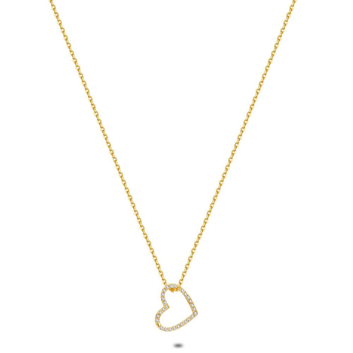18Ct Gold Plated Silver Necklace, Open Heart, Zirconia