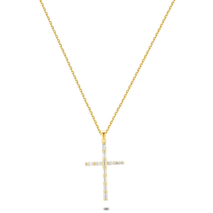 18Ct Gold Plated Silver Necklace, Cross, Zirconia