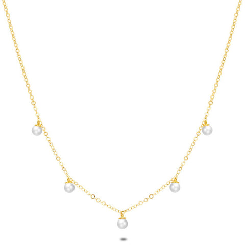18Ct Gold Plated Silver Necklace, 5 Pearls