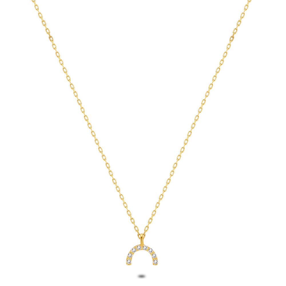 18Ct Gold Plated Silver Necklace, Half Circle, Zirconia
