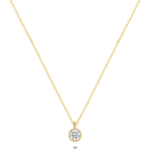 18Ct Gold Plated Silver Necklace,1 Zirconia, 5 Mm