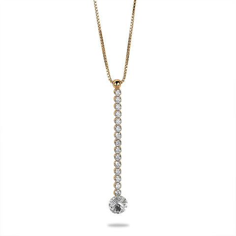 18Ct Gold Plated Silver Necklace, 1 Crystal, 15 Zirconia