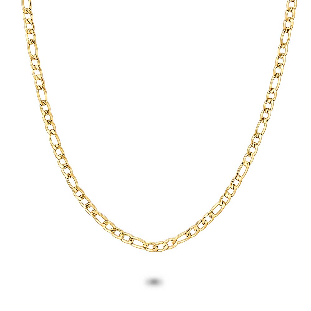 Gold Coloured Stainless Steel Necklace, Figaro Chain 3 Mm