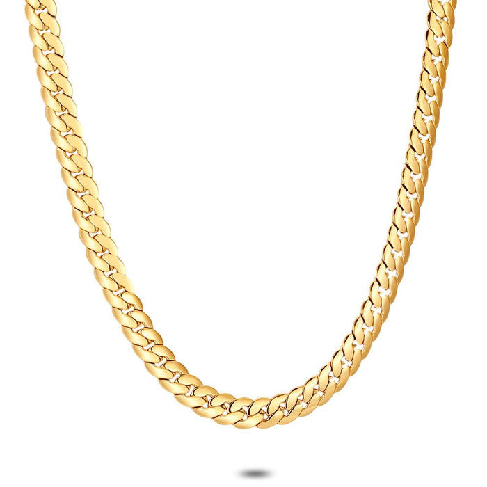 Gold Coloured Stainless Steel Necklace, Flat Gourmet, 6 Mm