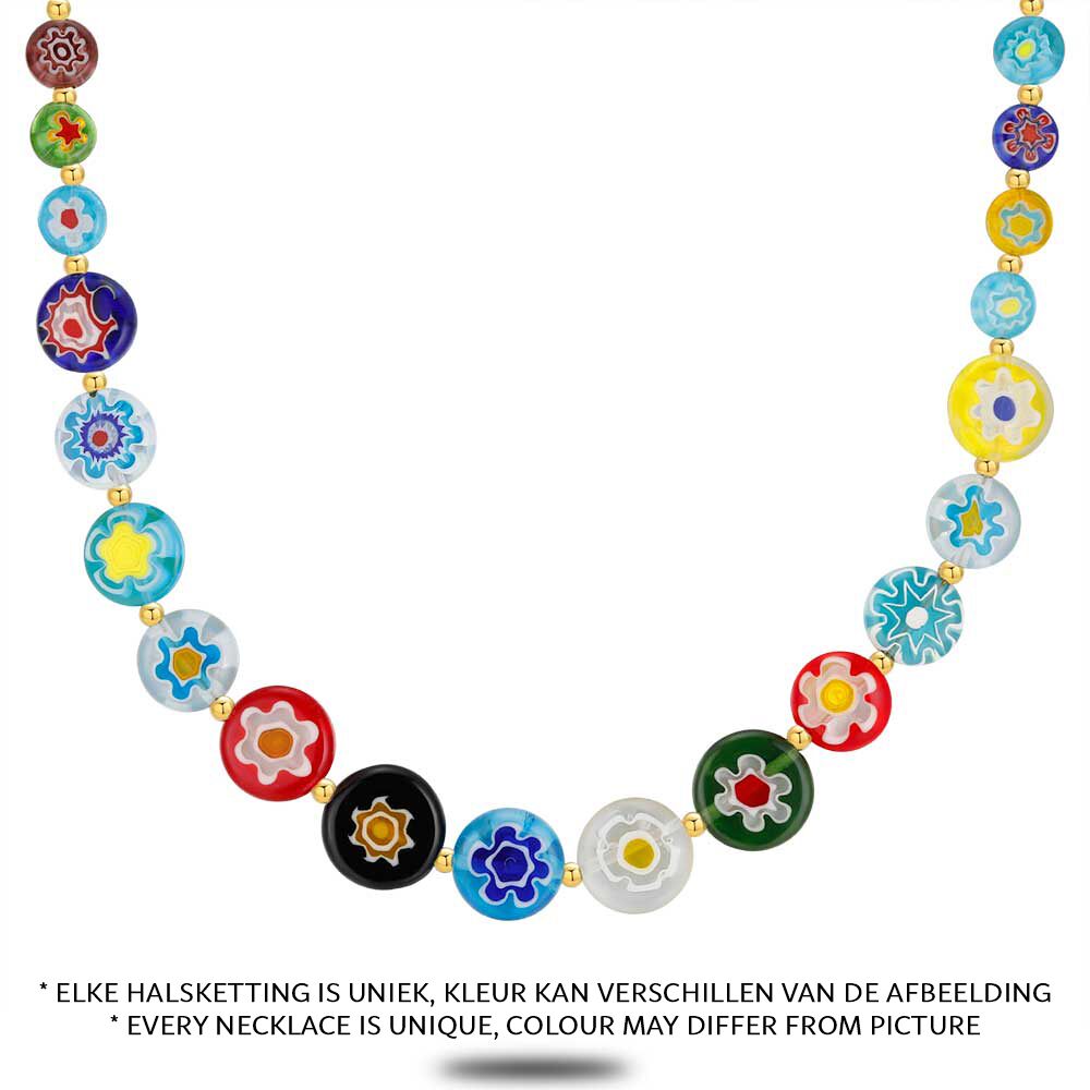 High Fashion Necklace, Round Flowers, Multi-Coloured Resin