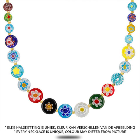 High Fashion Necklace, Round Flowers, Multi-Coloured Resin