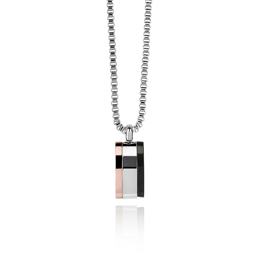 Stainless Steel Necklace, Venetian, Black/Silver/Brown Pendant