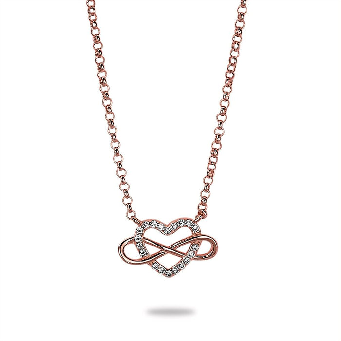 Rosé Silver Necklace, Heart And Infinity In Zirconia