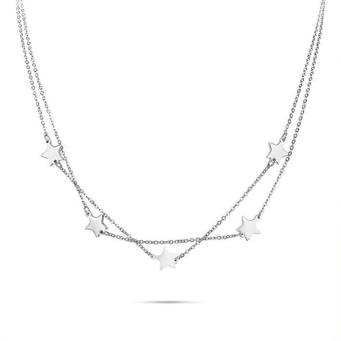 Stainless Steel Necklace, Double Chain With 5 Stars