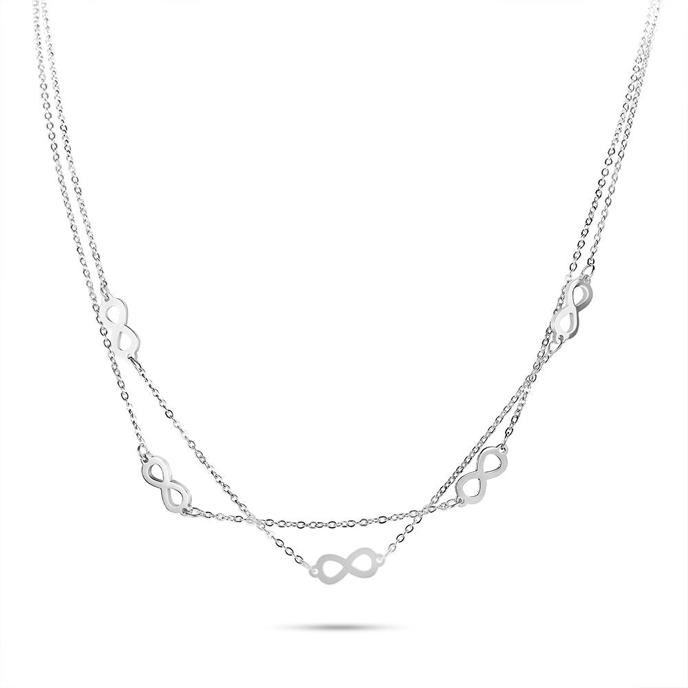 Stainless Steel Necklace, Double Chain With 5 Infinities