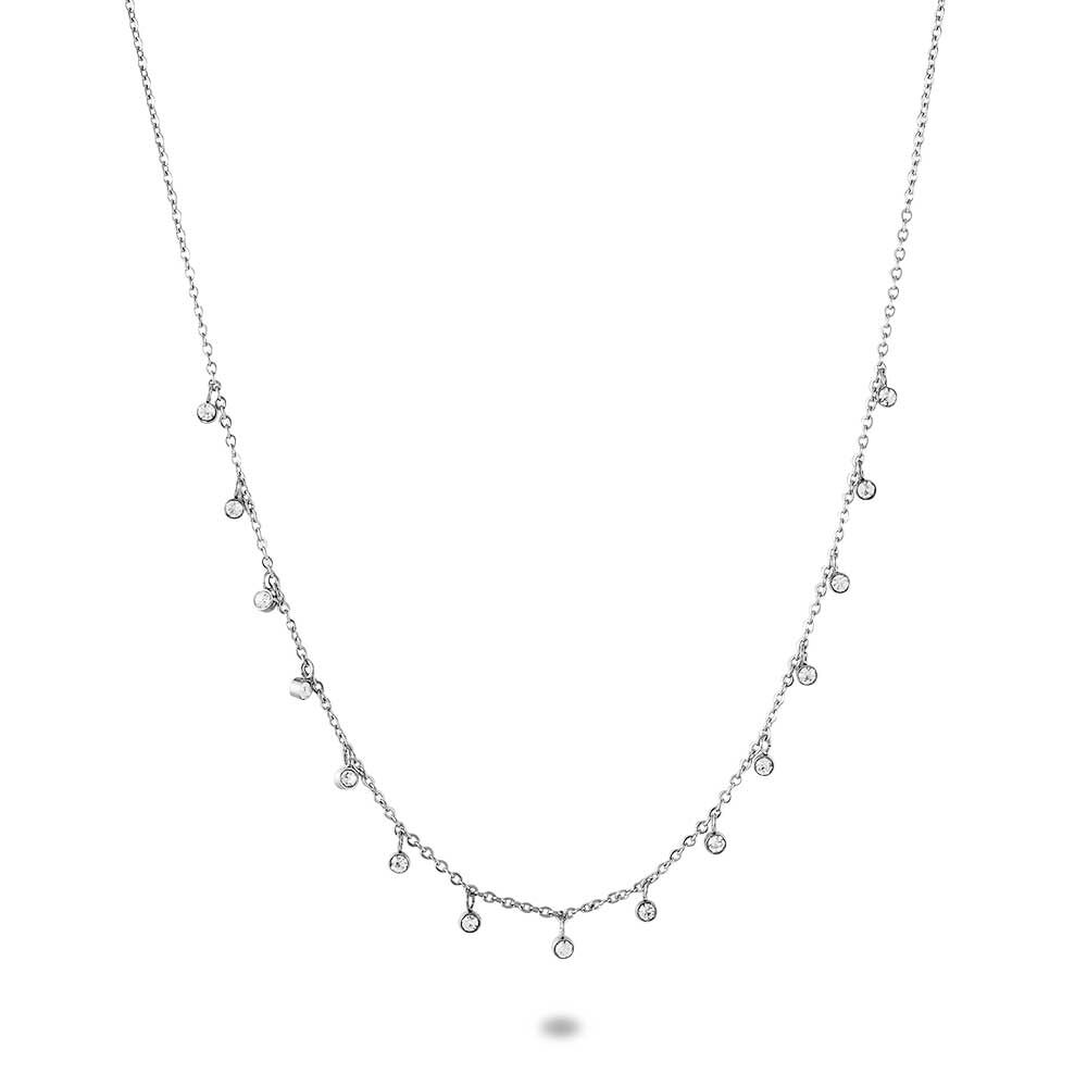 Stainless Steel Necklace With Dangling Crystals