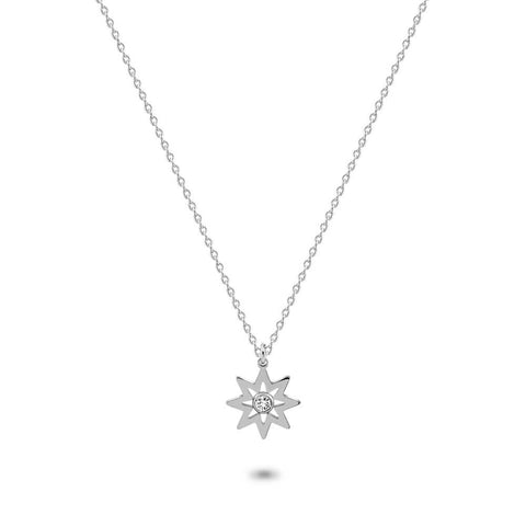 Stainless Steel Necklace, Star With Crystal