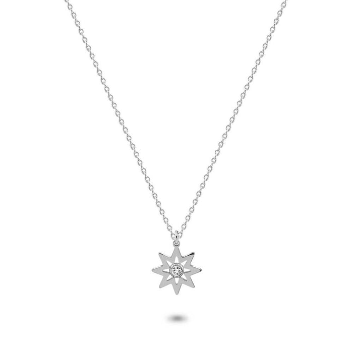 Stainless Steel Necklace, Star With Crystal