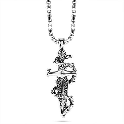 Stainless Steel Necklace, Sword With Snake